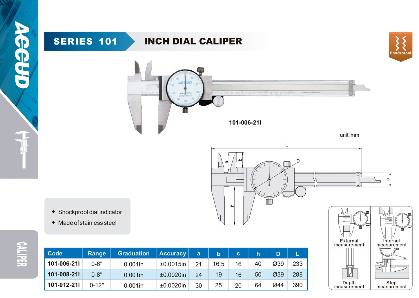 DIAL CALIPER range 0-6" resolution .001"