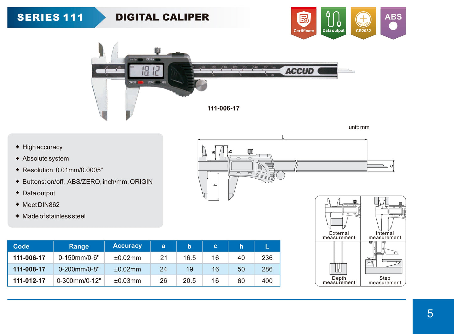 DIGITAL CALIPER range 0-300mm/0-12" resolution 0.01mm/0.0005"