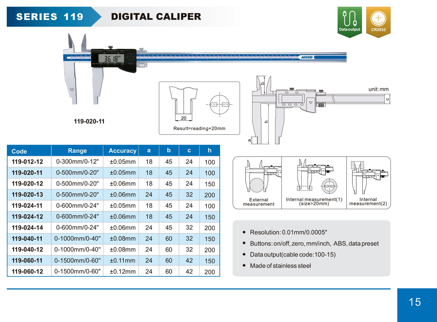 DIGITAL CALIPER. jaw length 100mm range 0-300mm/0-12" resolution 0.01mm/0.0005"